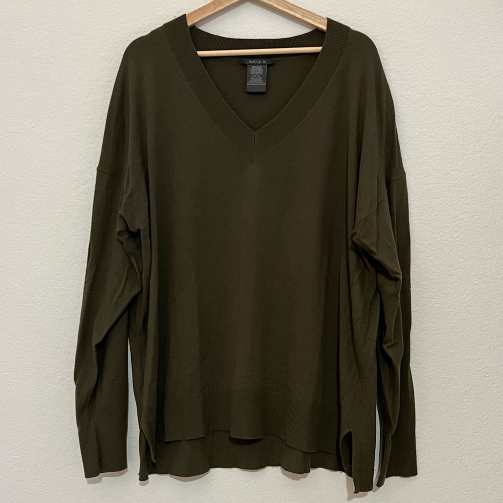 Matty M Hunter Green Soft V Neck Sweater